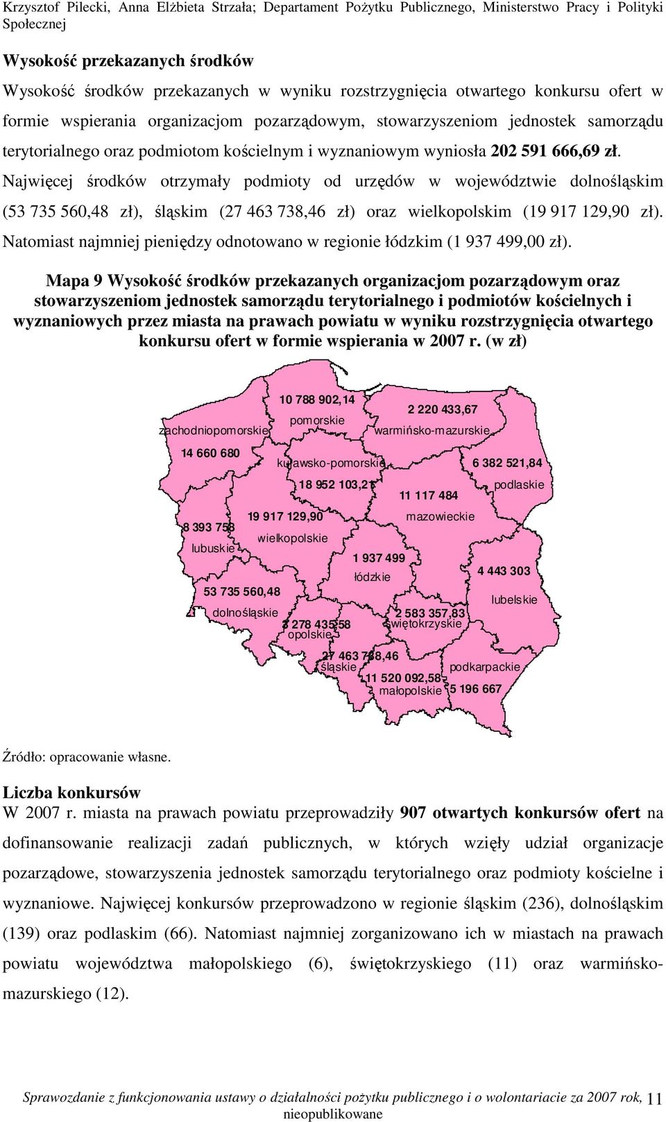 Najwięcej środków otrzymały podmioty od urzędów w województwie dolnośląskim (53 735 56,48 zł), śląskim (27 463 738,46 zł) oraz wielkopolskim (19 917 129,9 zł).