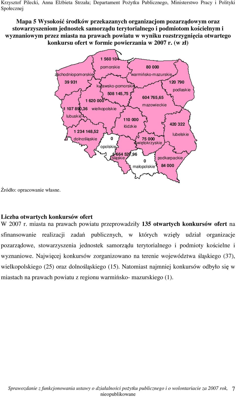 (w zł) 1 56 14 8 Means 39 931 12 79 58 145,75 64 765,65 1 62 1 17 89,36 11 42 322 1 234 148,52 75 opolskie 6 664 527,96 śląskie podkarpackie małopolskie 84 Liczba otwartych konkursów ofert W 27 r.