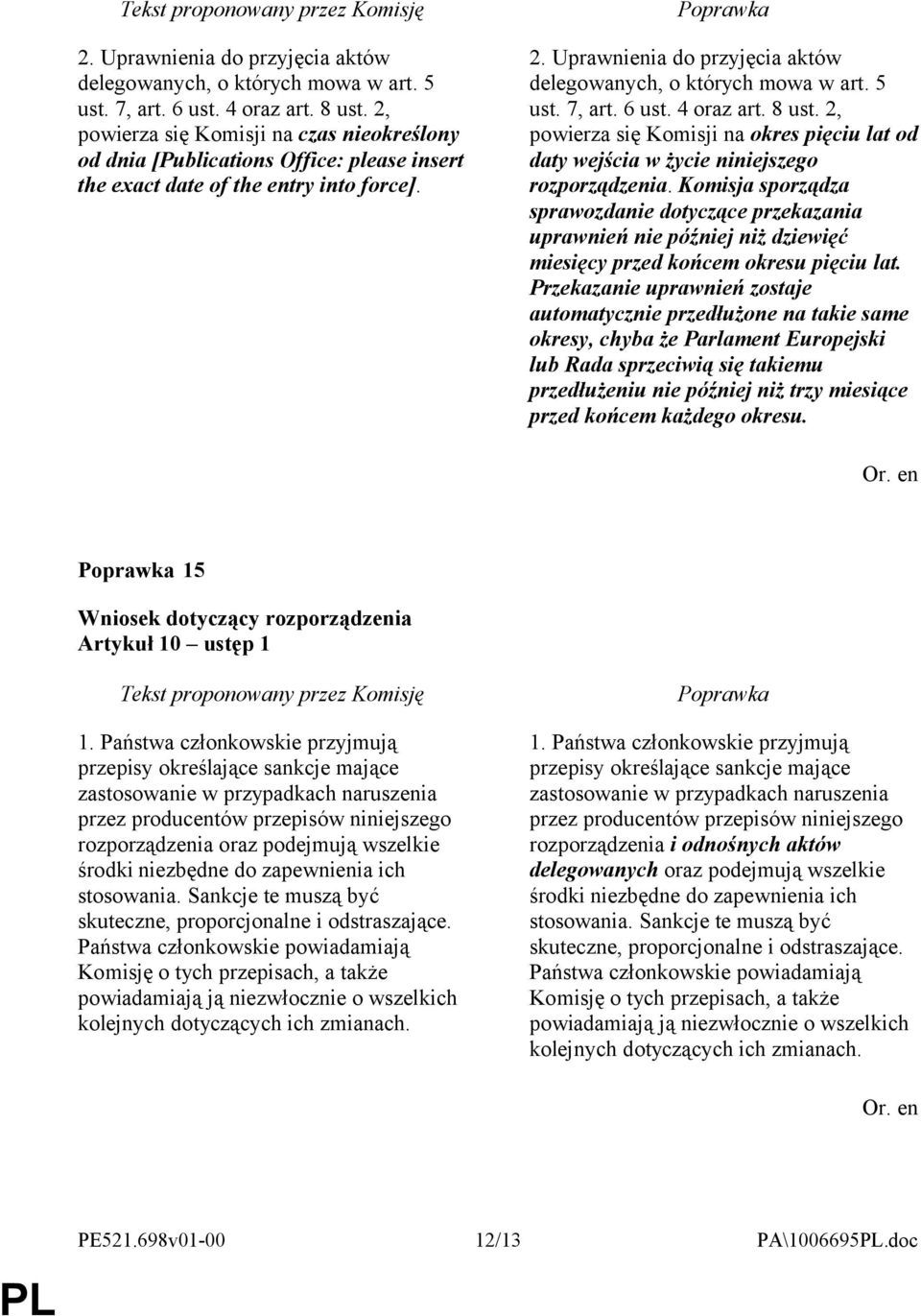 2, powierza się Komisji na okres pięciu lat od daty wejścia w życie niniejszego rozporządzenia.