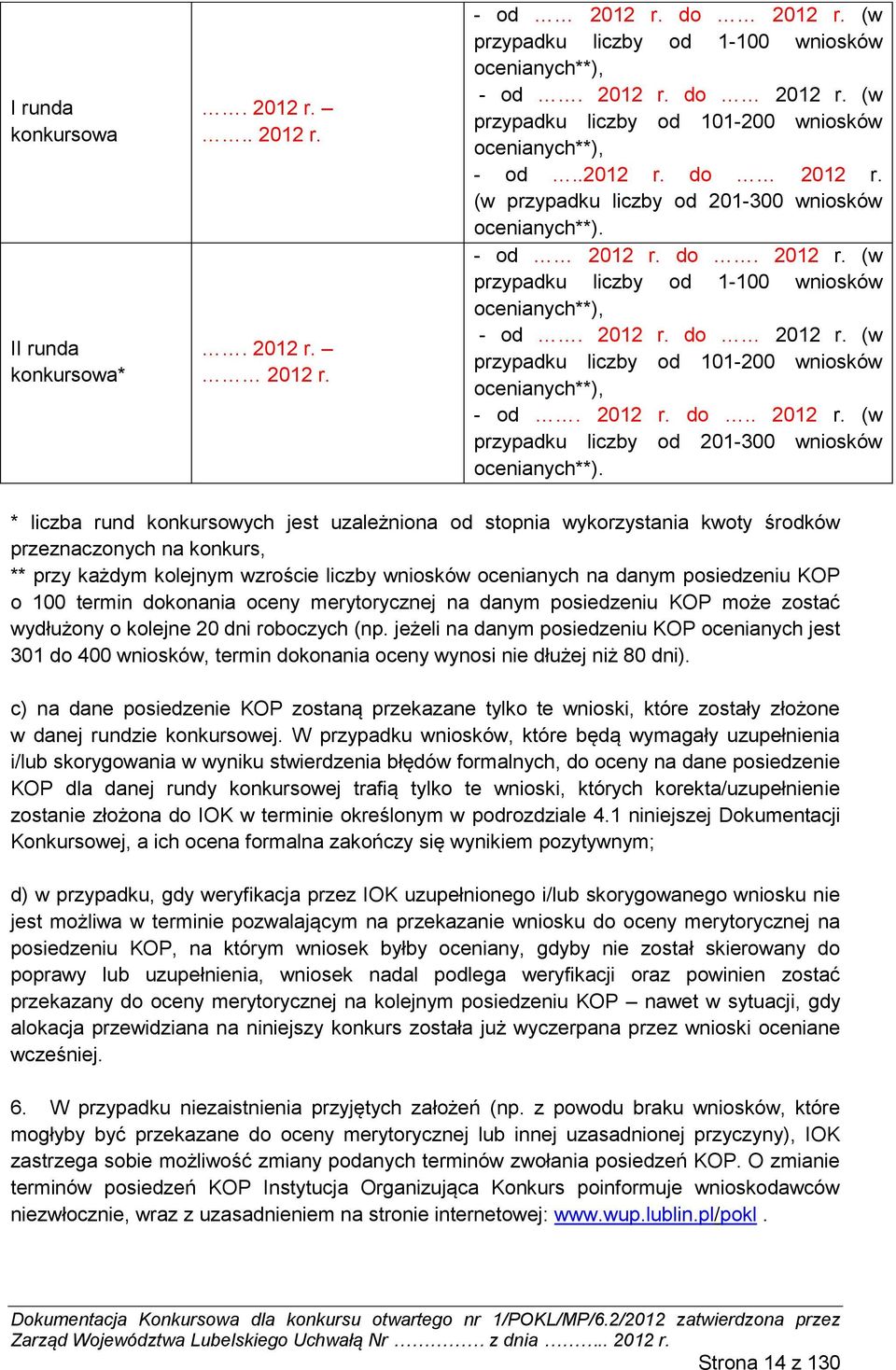 2012 r. do.. 2012 r. (w przypadku liczby od 201-300 wniosków ocenianych**).