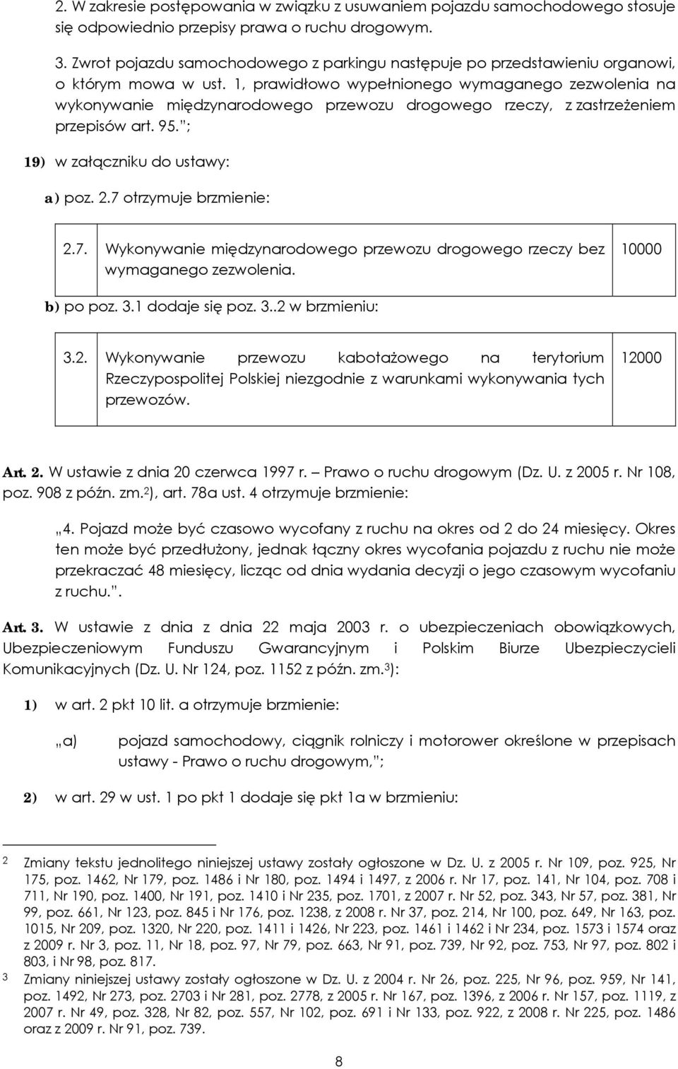 1, prawidłowo wypełnionego wymaganego zezwolenia na wykonywanie międzynarodowego przewozu drogowego rzeczy, z zastrzeżeniem przepisów art. 95. ; 19) w załączniku do ustawy: a) poz. 2.