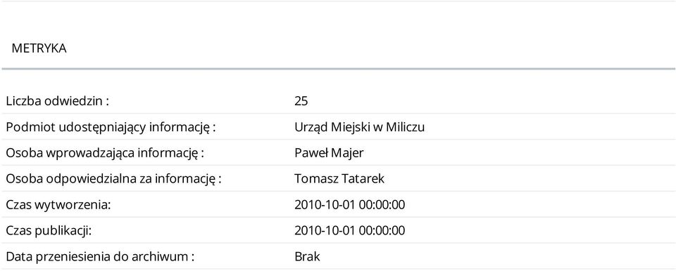 Miejski w Miliczu Paweł Majer Tomasz Tatarek Czas wytworzenia: 2010-10-01