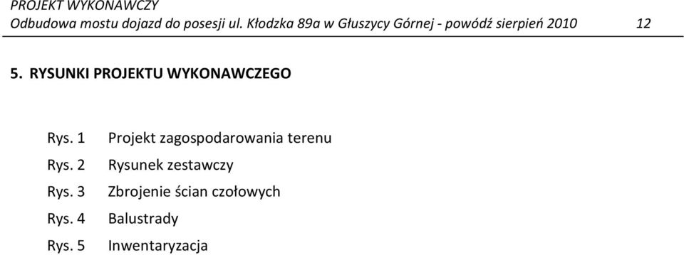 RYSUNKI PROJEKTU WYKONAWCZEGO Rys.