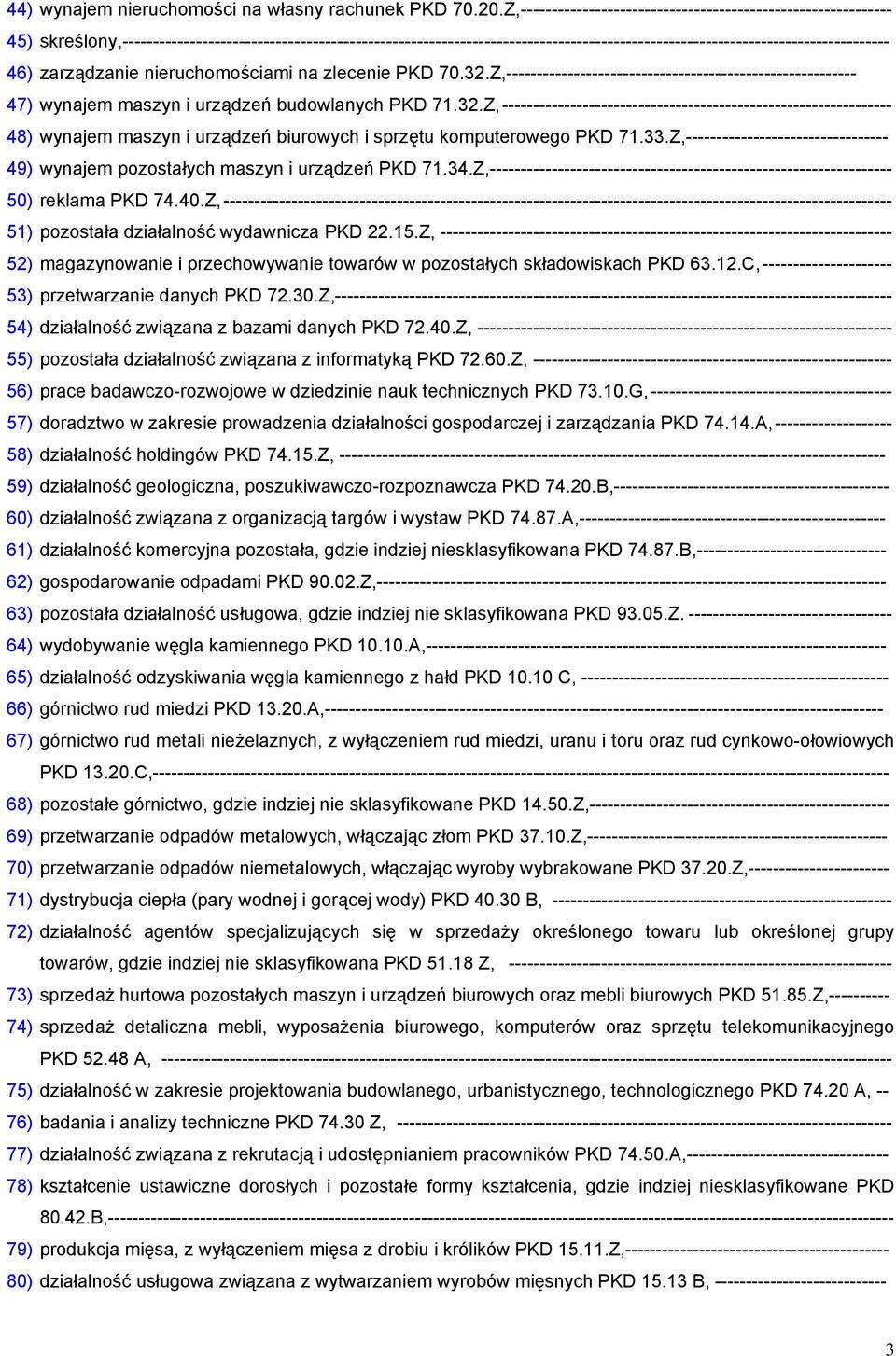 skreślony,----------------------------------------------------------------------------------------------------------------------------- 46) zarządzanie nieruchomościami na zlecenie PKD 70.32.