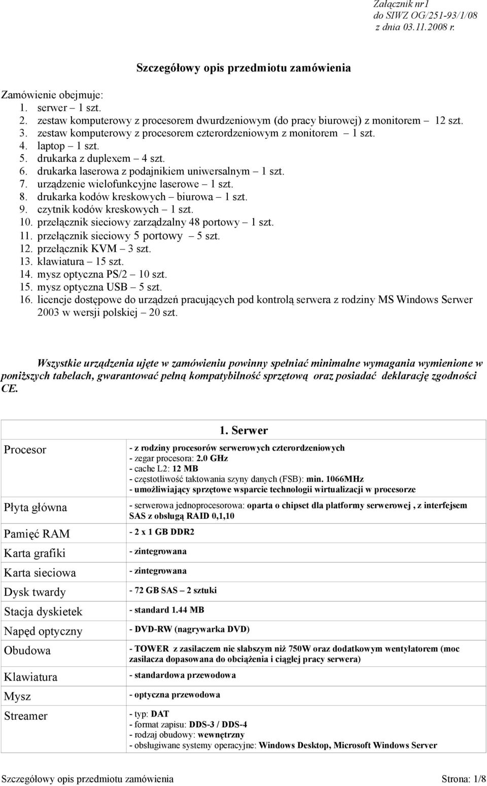 drukarka z duplexem 4 szt. 6. drukarka laserowa z podajnikiem uniwersalnym 1 szt. 7. urządzenie wielofunkcyjne laserowe 1 szt. 8. drukarka kodów kreskowych biurowa 1 szt. 9.