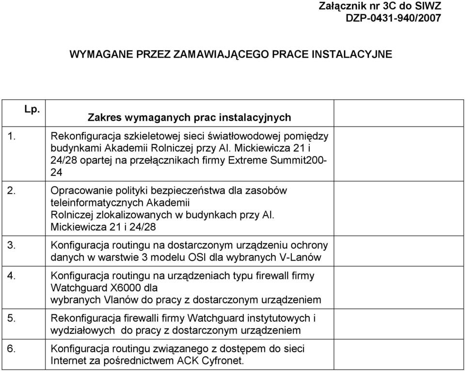 Opracowanie polityki bezpieczeństwa dla zasobów teleinformatycznych Akademii Rolniczej zlokalizowanych w budynkach przy Al. Mickiewicza 21 i 24/28 3.