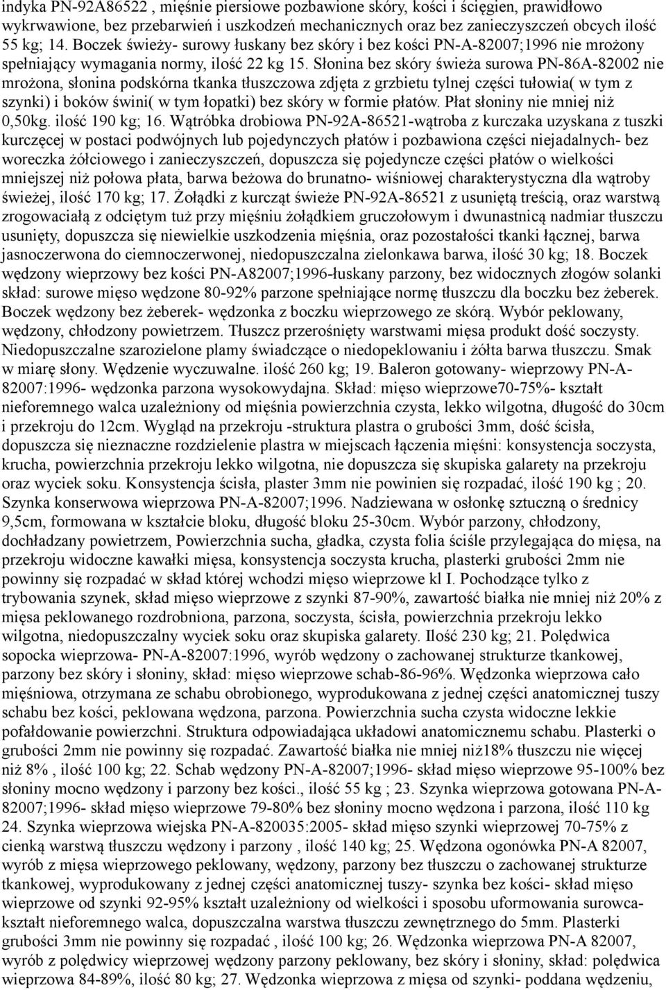 Słonina bez skóry świeża surowa PN-86A-82002 nie mrożona, słonina podskórna tkanka tłuszczowa zdjęta z grzbietu tylnej części tułowia( w tym z szynki) i boków świni( w tym łopatki) bez skóry w formie