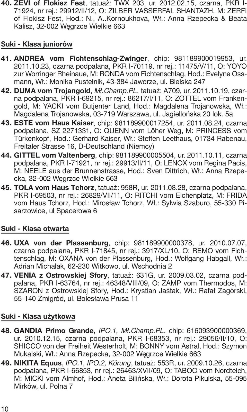 : 11475/V/11, O: YOYO zur Worringer Rheinaue, M: RONDA vom Fichtenschlag, Hod.: Evelyne Ossmann, Wł.: Monika Pustelnik, 43-384 Jaworze, ul. Bielska 247 42. DUMA vom Trojangold, Mł.Champ.