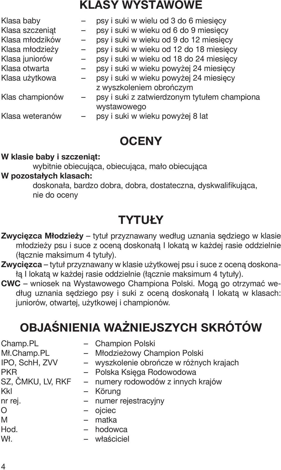 wyszkoleniem obrończym Klas championów psy i suki z zatwierdzonym tytułem championa wystawowego Klasa weteranów psy i suki w wieku powyżej 8 lat OCENY W klasie baby i szczeniąt: wybitnie obiecująca,