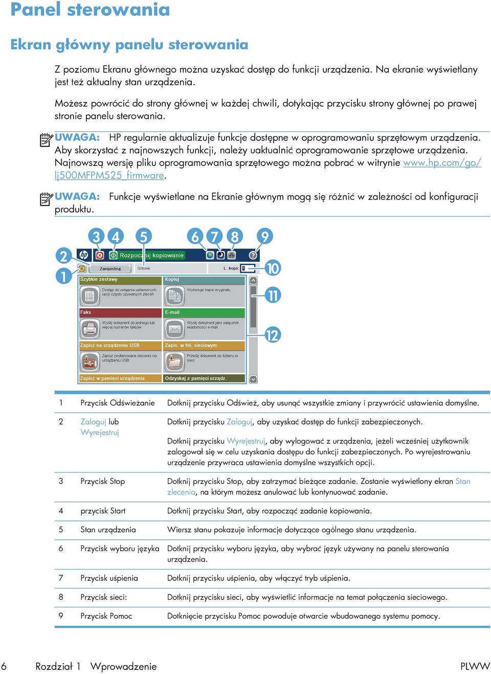 UWAGA: HP regularnie aktualizuje funkcje dostępne w oprogramowaniu sprzętowym urządzenia. Aby skorzystać z najnowszych funkcji, należy uaktualnić oprogramowanie sprzętowe urządzenia.