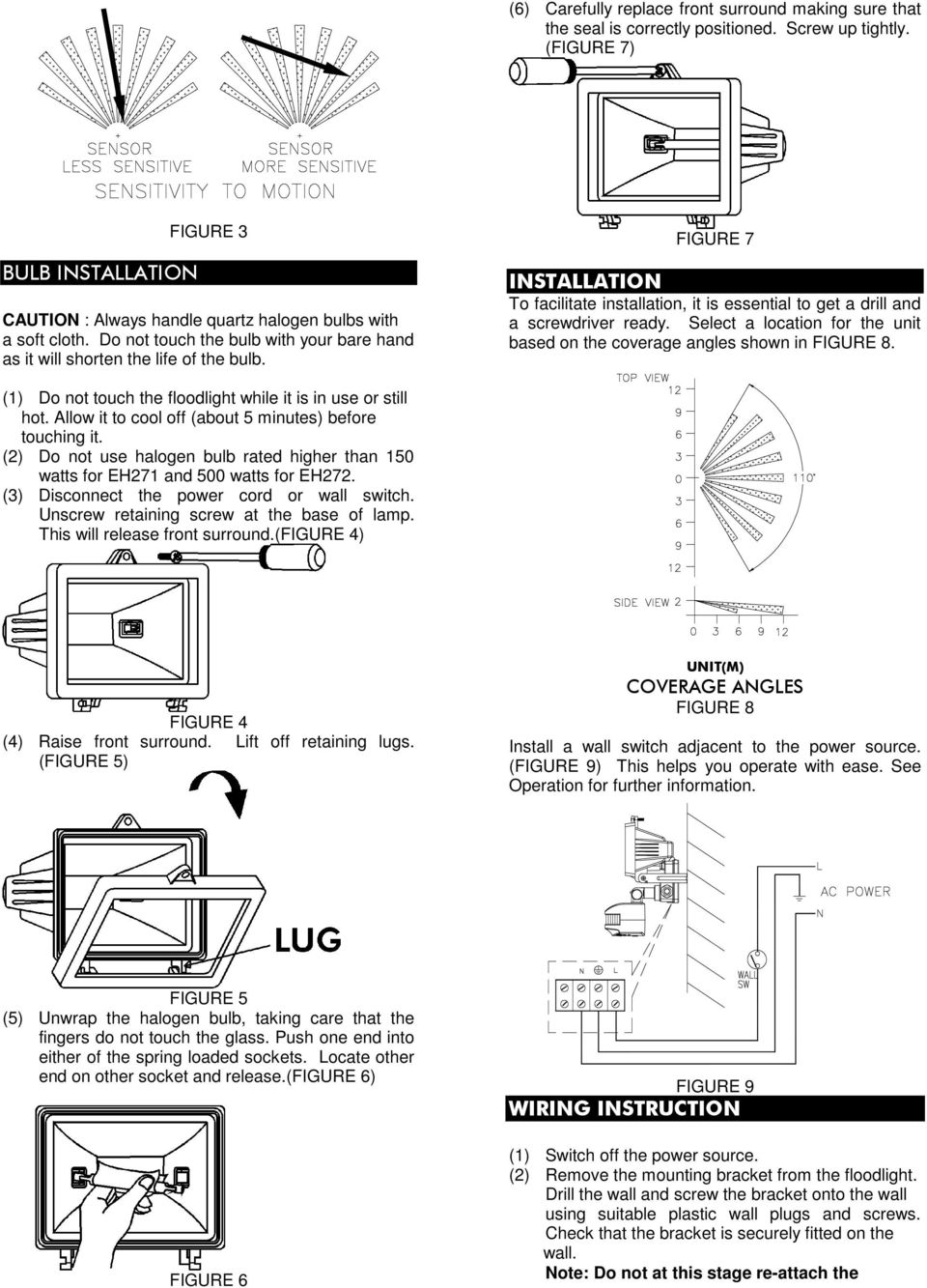 INSTALLATION FIGURE 7 To facilitate installation, it is essential to get a drill and a screwdriver ready. Select a location for the unit based on the coverage angles shown in FIGURE 8.