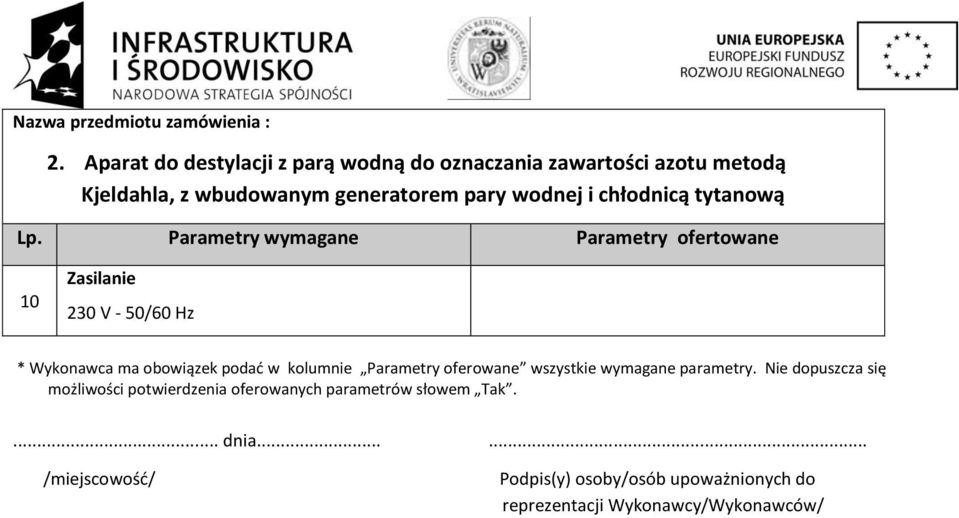 hłodnią tytnową 10 Zsilnie 230 V - 50/60 Hz * Wykonw m oowiązek podć w kolumnie Prmetry oferowne