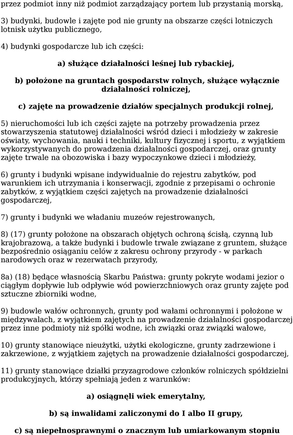 produkcji rolnej, 5) nieruchomości lub ich części zajęte na potrzeby prowadzenia przez stowarzyszenia statutowej działalności wśród dzieci i młodzieży w zakresie oświaty, wychowania, nauki i