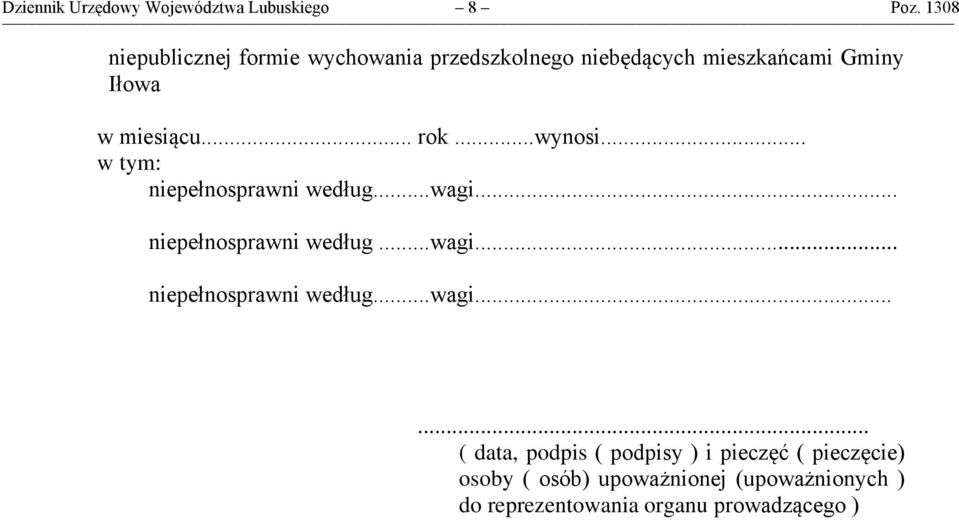 Iłowa w miesiącu... rok...wynosi... niepełnosprawni według...wagi.