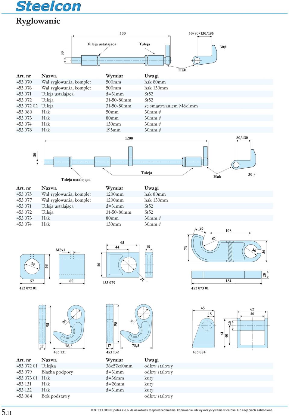 ryglowania, komplet 1200mm hak mm 3 077 Wał ryglowania, komplet 1200mm hak 130mm 3 071 Tuleja ustalająca d=31mm St52 3 072 Tuleja 31-50-mm St52 3 073 Hak mm 30mm 3 074 Hak 130mm 30mm 29 108 36 58