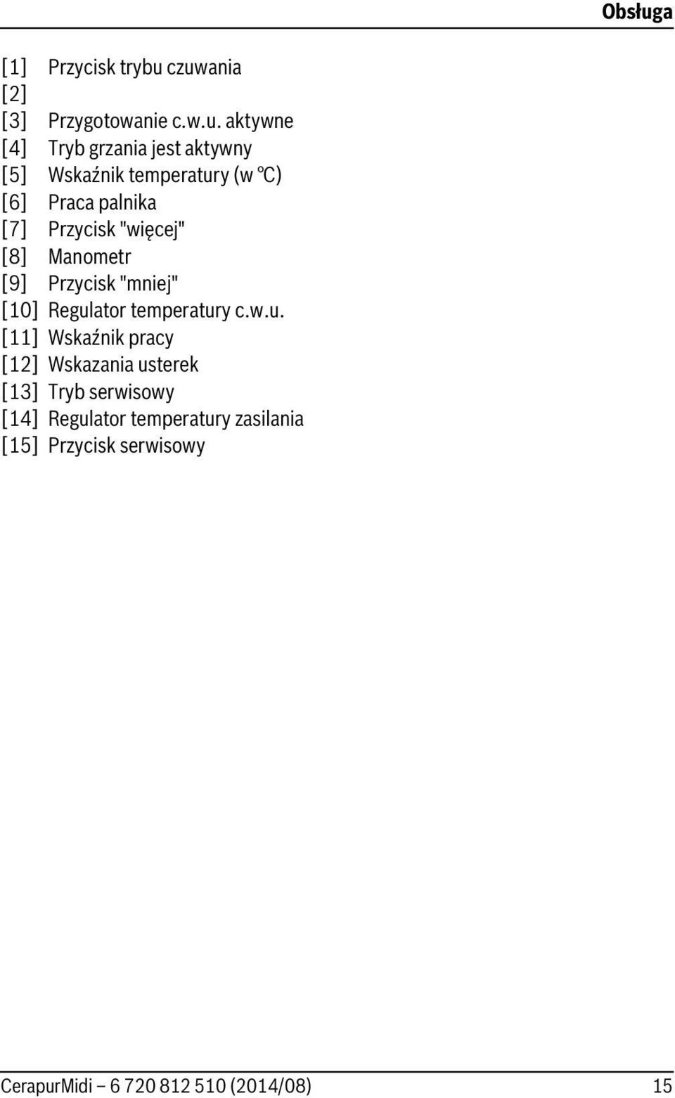 czuwania [2] [3] Przygotowanie c.w.u. aktywne [4] Tryb grzania jest aktywny [5] Wskaźnik