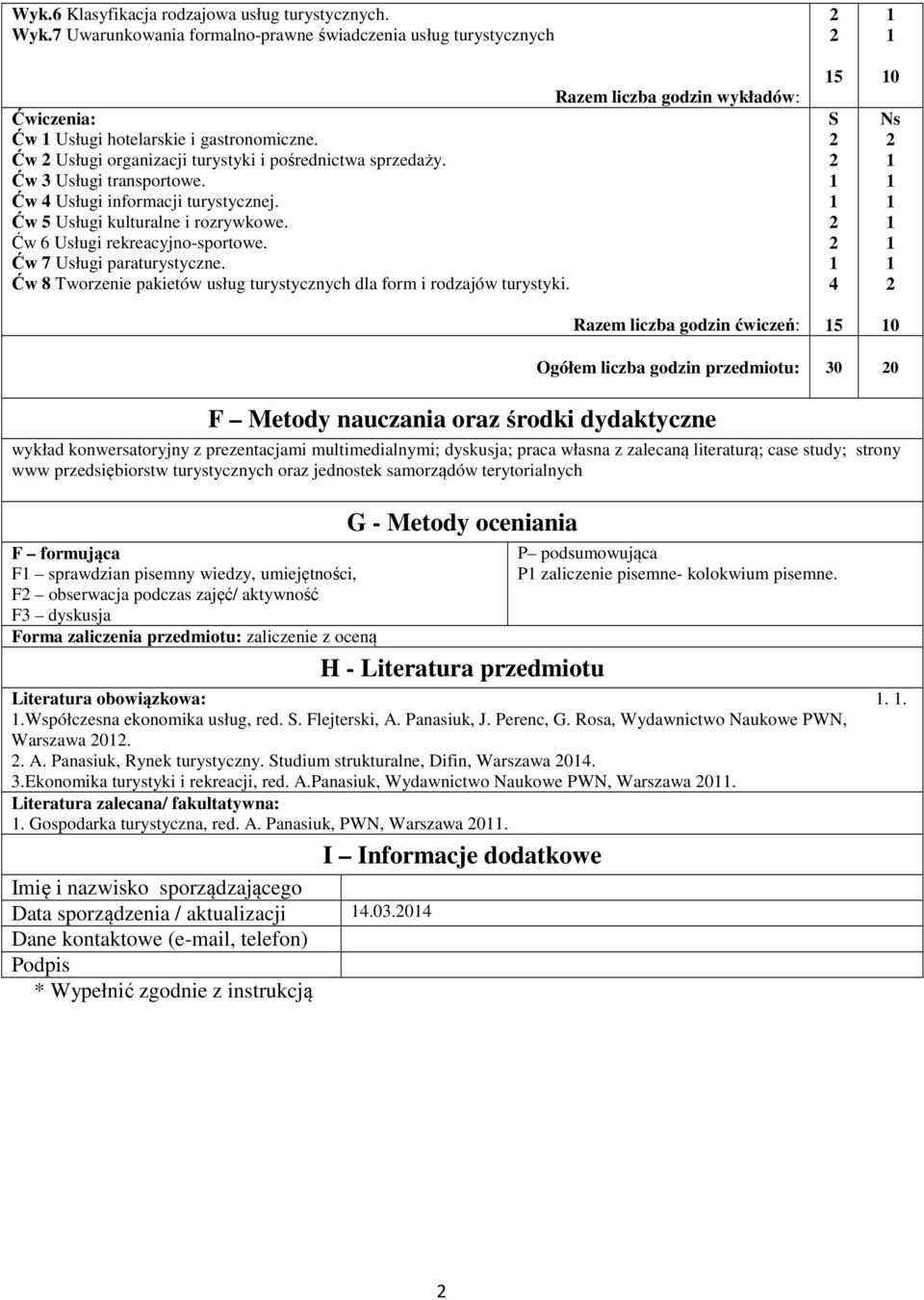 Ćw 7 Usługi paraturystyczne. Ćw 8 Tworzenie pakietów usług turystycznych dla form i rodzajów turystyki.