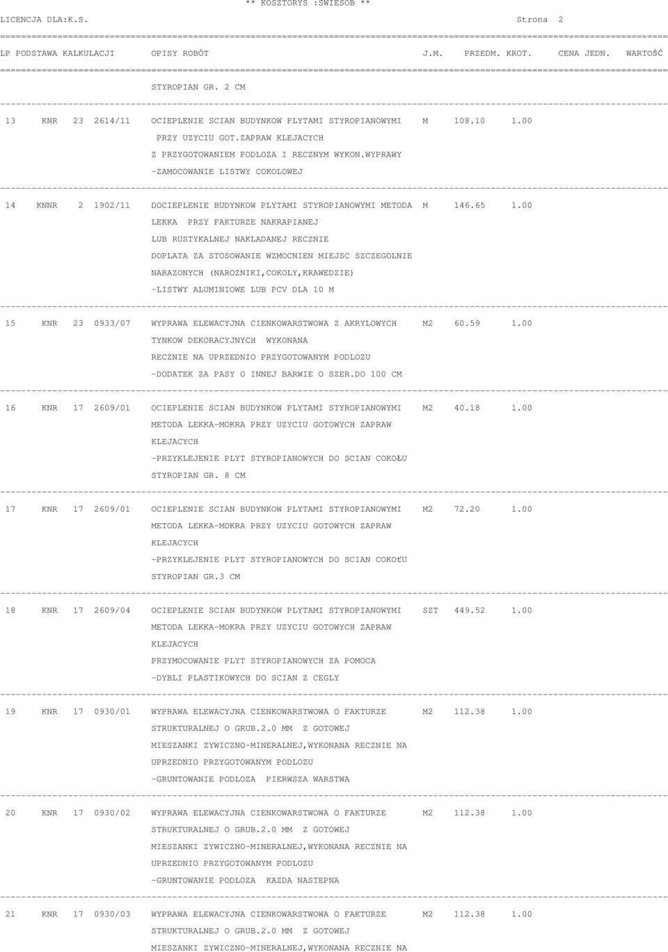 00 DOPLATA ZA STOSOWANIE WZMOCNIEN MIEJSC SZCZEGOLNIE NARAZONYCH (NAROZNIKI,COKOLY,KRAWEDZIE) -LISTWY ALUMINIOWE LUB PCV DLA 10 M 15 KNR 23 0933/07 WYPRAWA ELEWACYJNA CIENKOWARSTWOWA Z AKRYLOWYCH M2