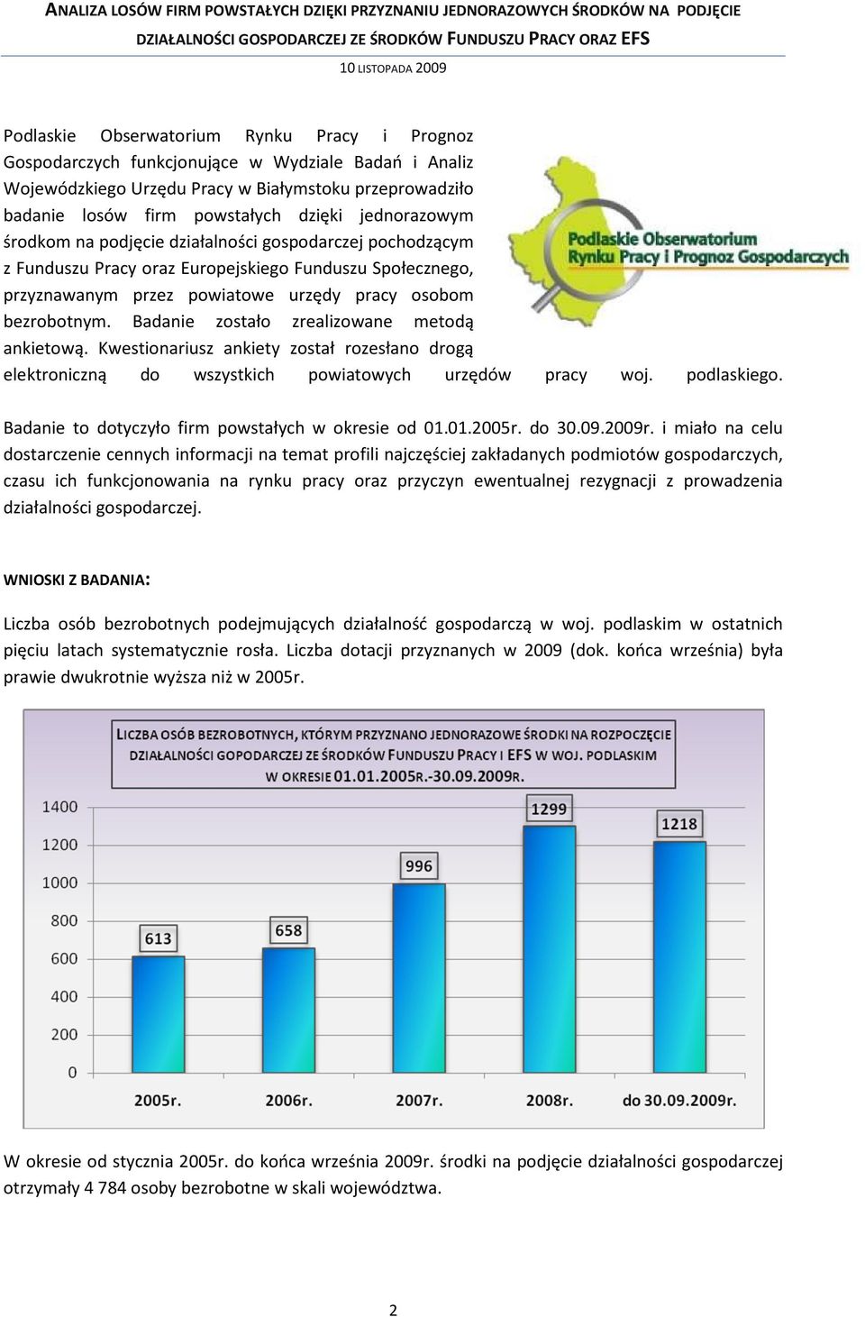 Badanie zostało zrealizowane metodą ankietową. Kwestionariusz ankiety został rozesłano drogą elektroniczną do wszystkich powiatowych urzędów pracy woj. podlaskiego.