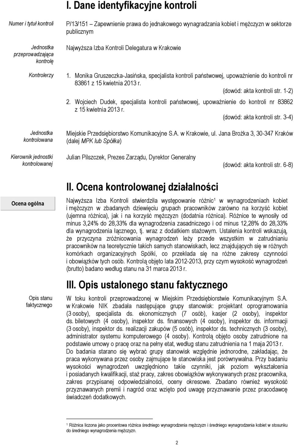 (dowód: akta kontroli str. 1-2) 2. Wojciech Dudek, specjalista kontroli państwowej, upoważnienie do kontroli nr 83862 z 15 kwietnia 2013 r. (dowód: akta kontroli str.