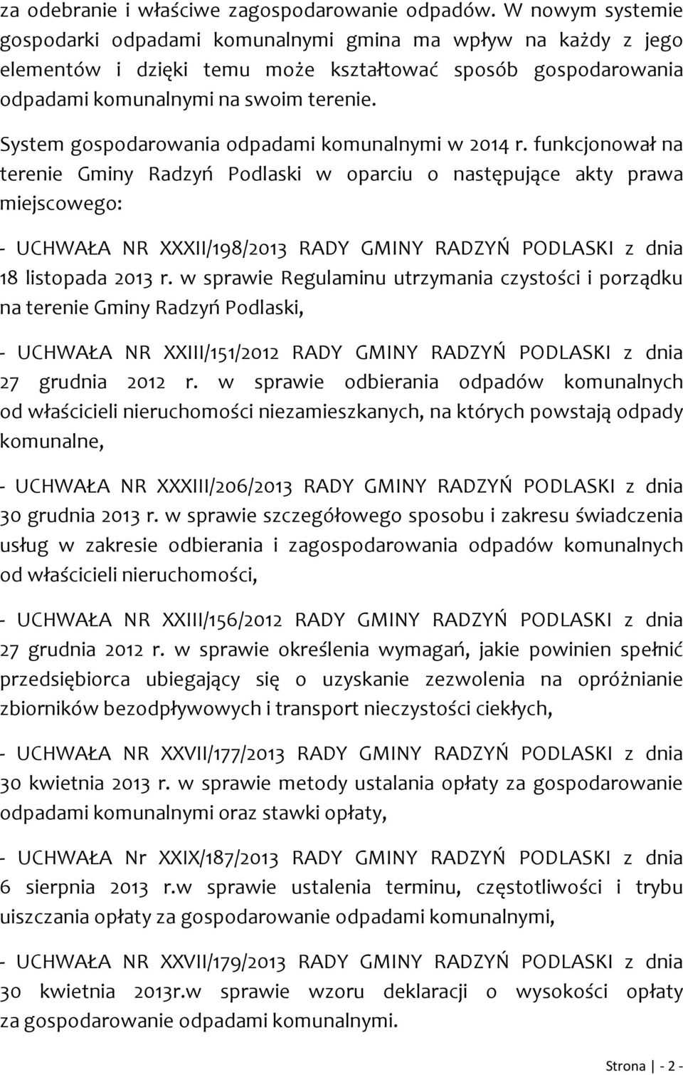 System gospodarowania odpadami komunalnymi w 2014 r.