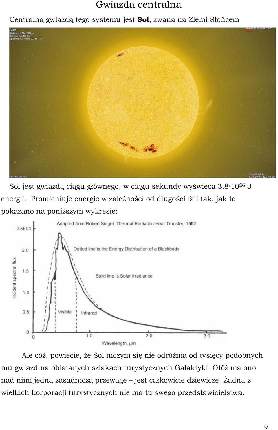 Promieniuje energię w zaleŝności od długości fali tak, jak to pokazano na poniŝszym wykresie: Ale cóŝ, powiecie, Ŝe Sol niczym się