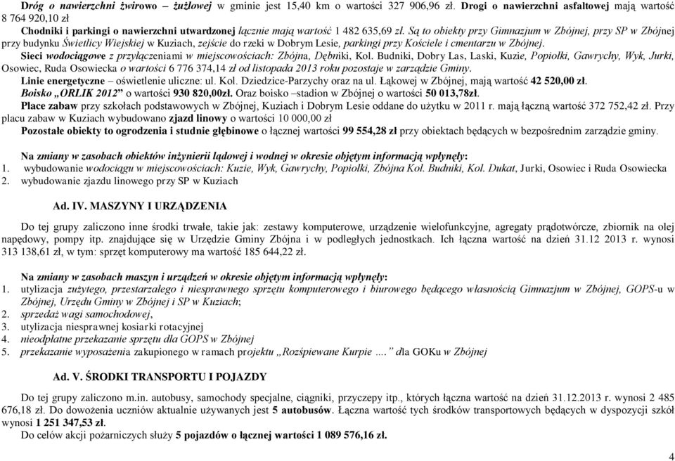 Są to obiekty przy Gimnazjum w Zbójnej, przy SP w Zbójnej przy budynku Świetlicy Wiejskiej w Kuziach, zejście do rzeki w Dobrym Lesie, parkingi przy Kościele i cmentarzu w Zbójnej.