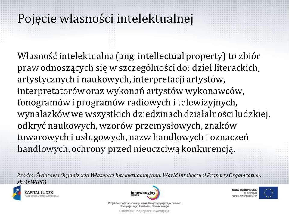 interpretatorów oraz wykonań artystów wykonawców, fonogramów i programów radiowych i telewizyjnych, wynalazków we wszystkich dziedzinach działalności