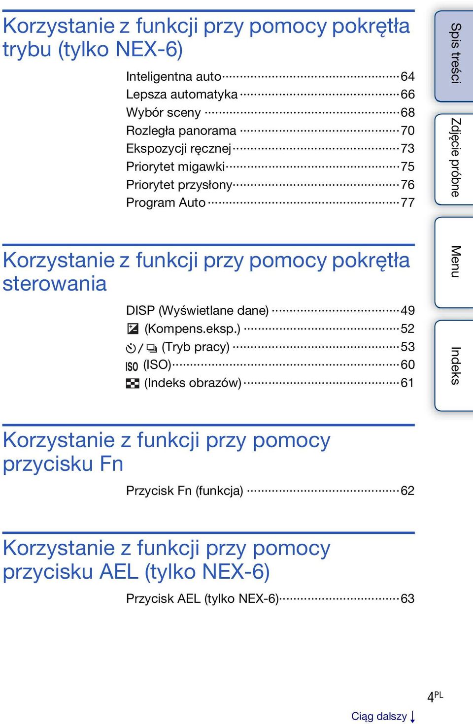 sterowania DISP (Wyświetlane dane) 49 (Kompens.eksp.