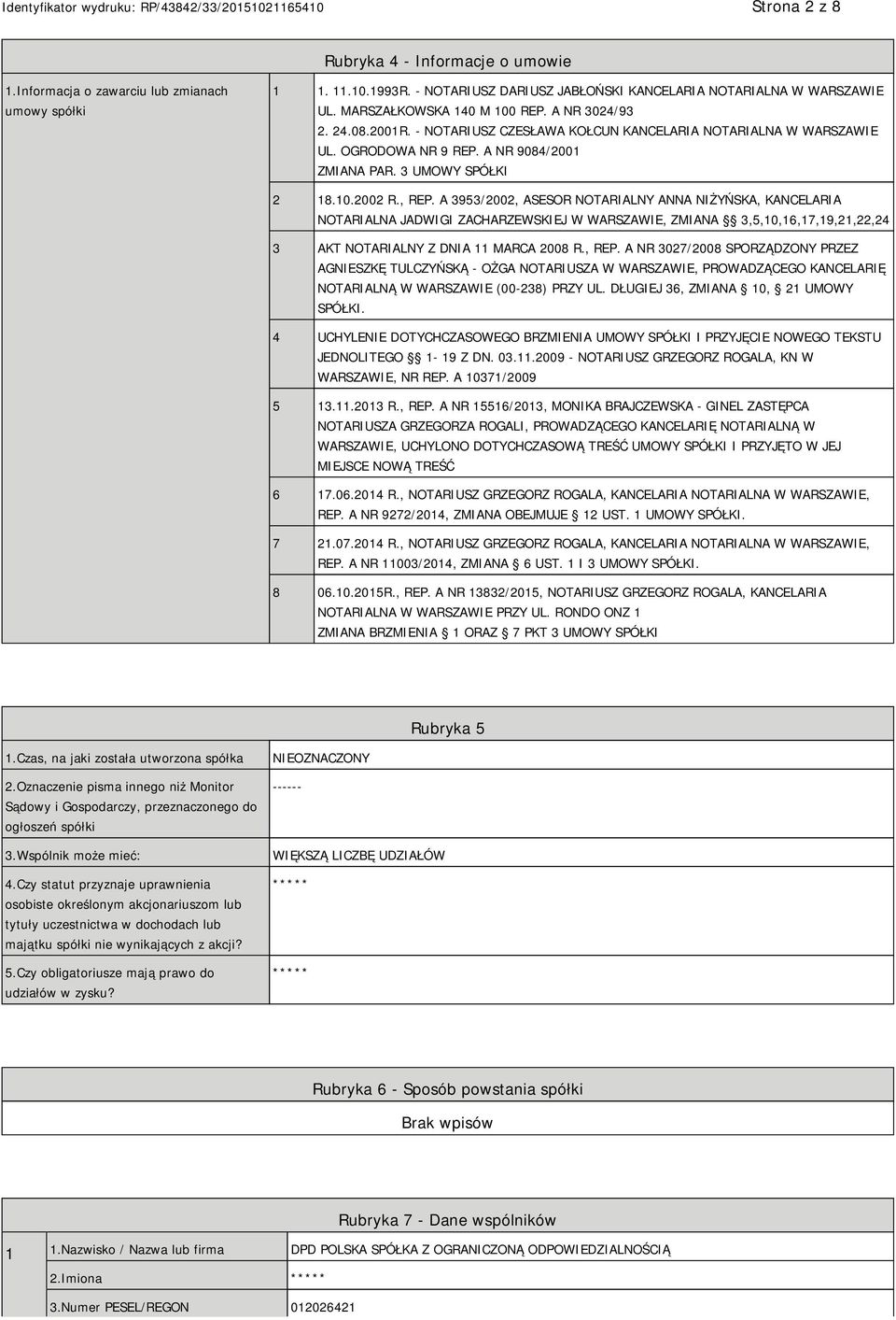 , REP. A 3953/2002, ASESOR NOTARIALNY ANNA NIŻYŃSKA, KANCELARIA NOTARIALNA JADWIGI ZACHARZEWSKIEJ W WARSZAWIE, ZMIANA 3,5,10,16,17,19,21,22,24 3 AKT NOTARIALNY Z DNIA 11 MARCA 2008 R., REP. A NR 3027/2008 SPORZĄDZONY PRZEZ AGNIESZKĘ TULCZYŃSKĄ - OŻGA NOTARIUSZA W WARSZAWIE, PROWADZĄCEGO KANCELARIĘ NOTARIALNĄ W WARSZAWIE (00-238) PRZY UL.