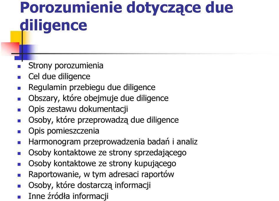 pomieszczenia Harmonogram przeprowadzenia badań i analiz Osoby kontaktowe ze strony sprzedającego Osoby