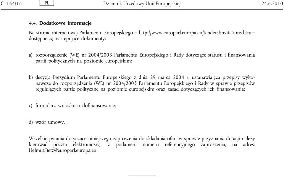 Prezydium Parlamentu Europejskiego z dnia 29 marca 2004 r.