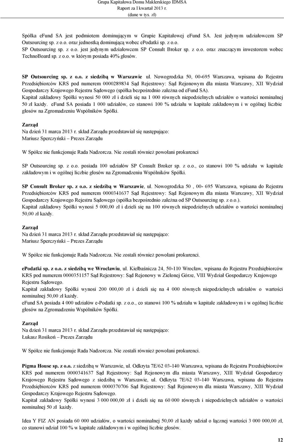 Nowogrodzka 50, 00-695 Warszawa, wpisana do Rejestru Przedsiębiorców KRS pod numerem 0000289834 Sąd Rejestrowy: Sąd Rejonowym dla miasta Warszawy, XII Wydział Gospodarczy Krajowego Rejestru Sądowego