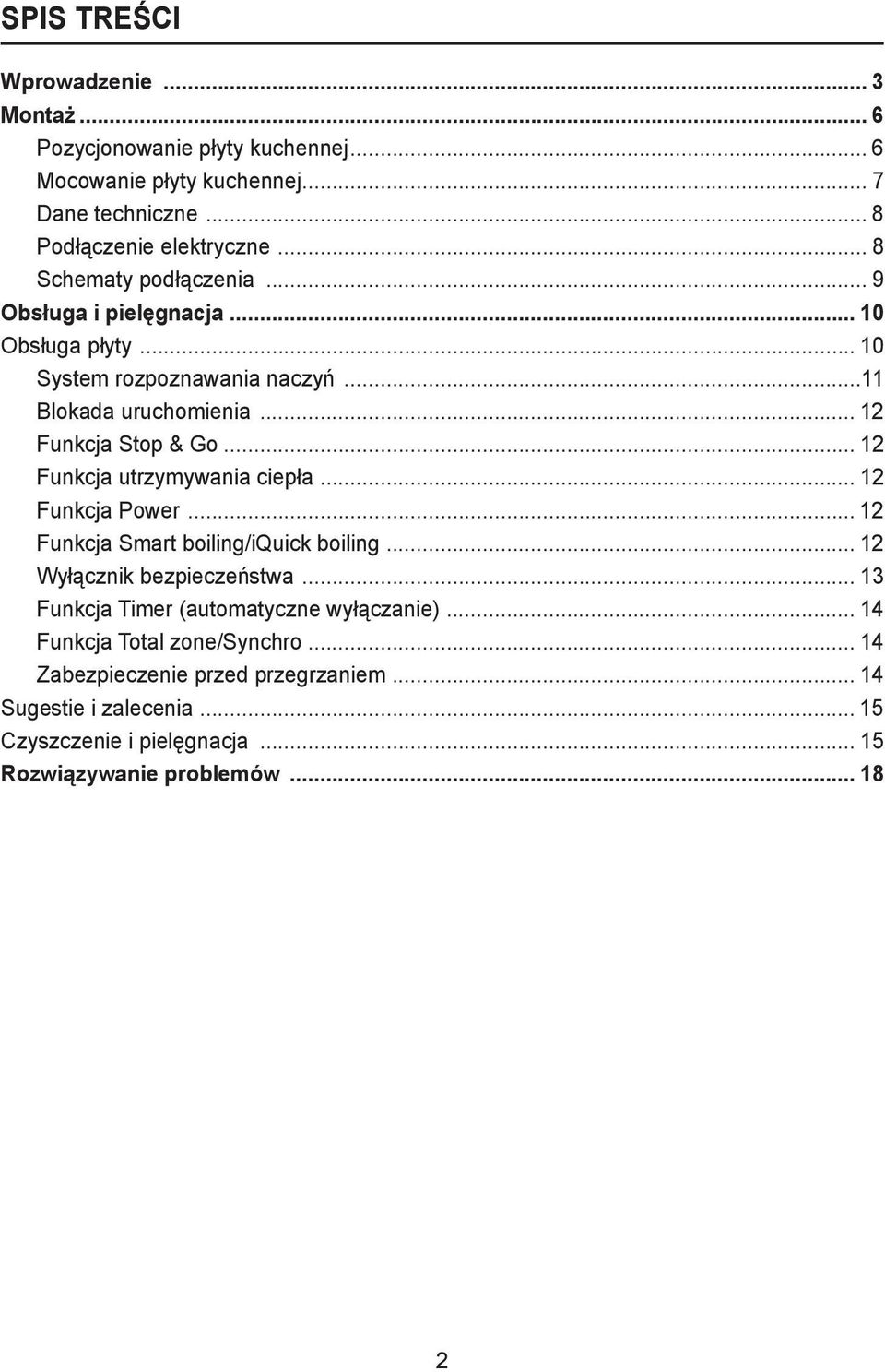 .. 12 Funkcja utrzymywania ciepła... 12 Funkcja Power... 12 Funkcja Smart boiling/iquick boiling... 12 Wyłącznik bezpieczeństwa.