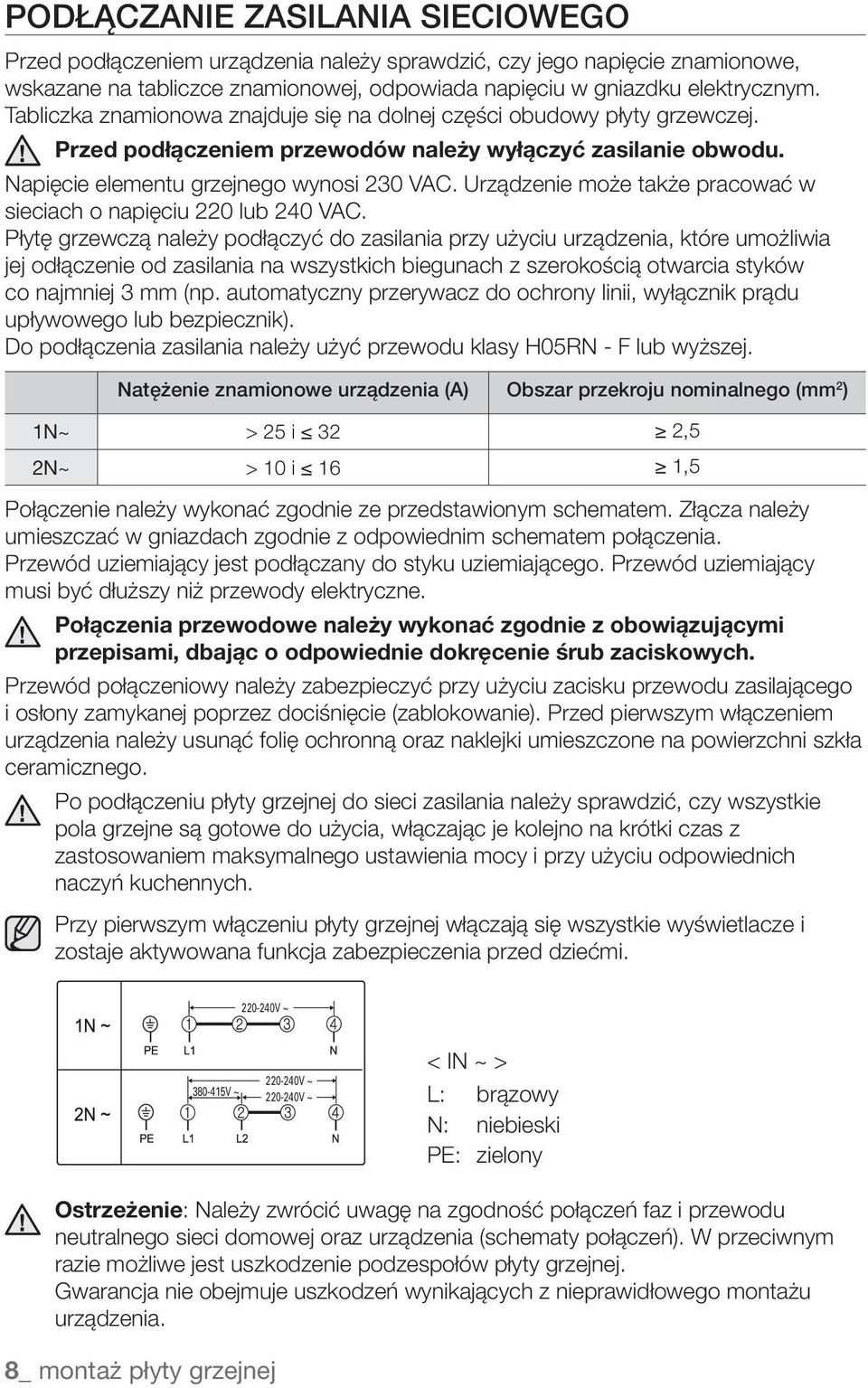 Urządzenie może także pracować w sieciach o napięciu 220 lub 240 VAC.