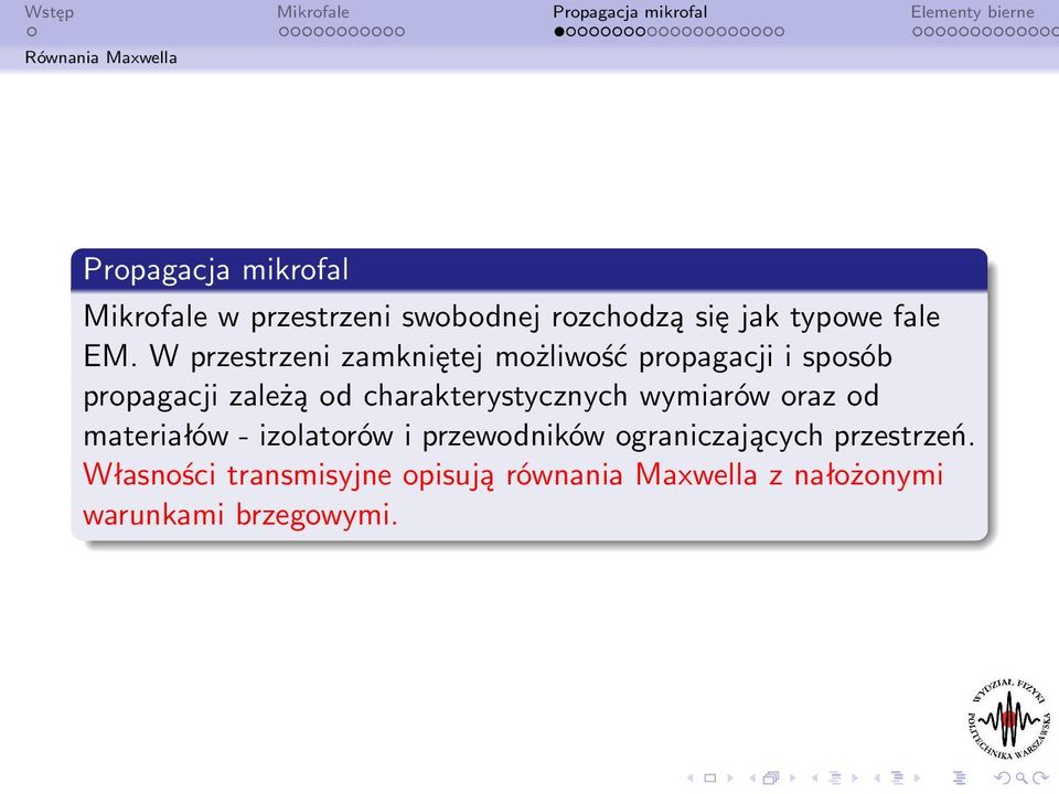 W przestrzeni zamkniętej możliwość propagacji i sposób propagacji zależą od