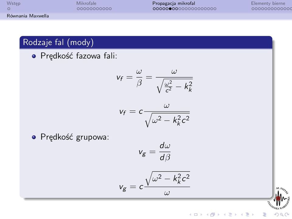 v f = ω β = ω 2 c 2 ω k 2 k ω v f = c ω