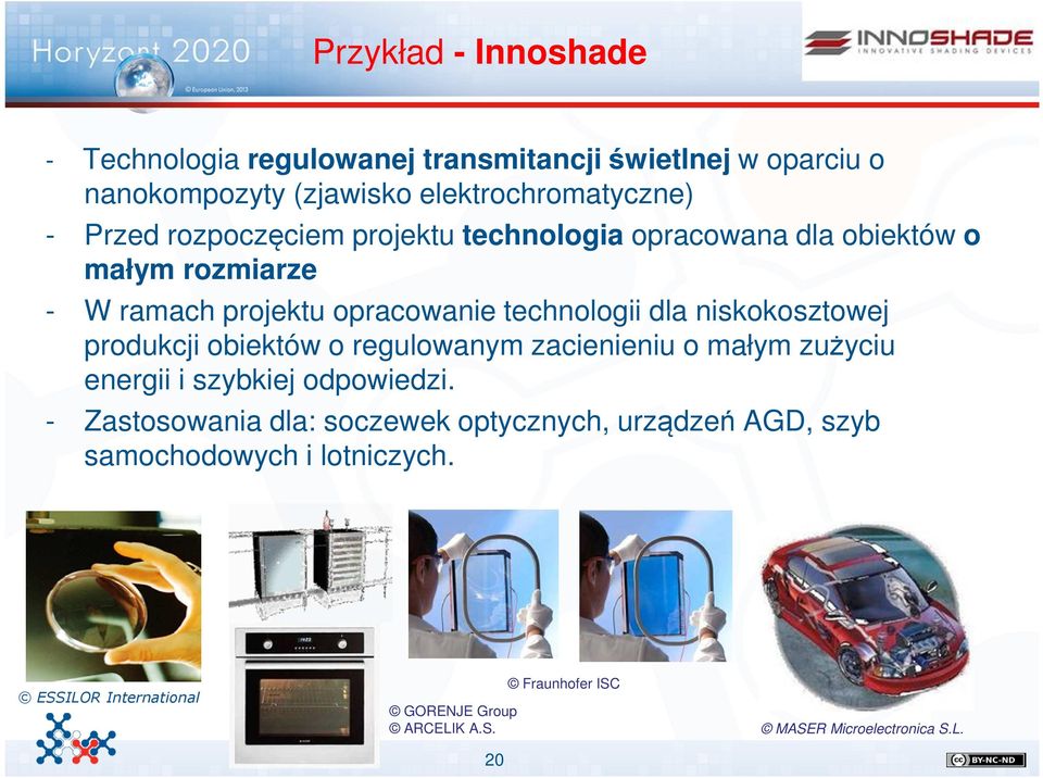 niskokosztowej produkcji obiektów o regulowanym zacienieniu o małym zużyciu energii i szybkiej odpowiedzi.