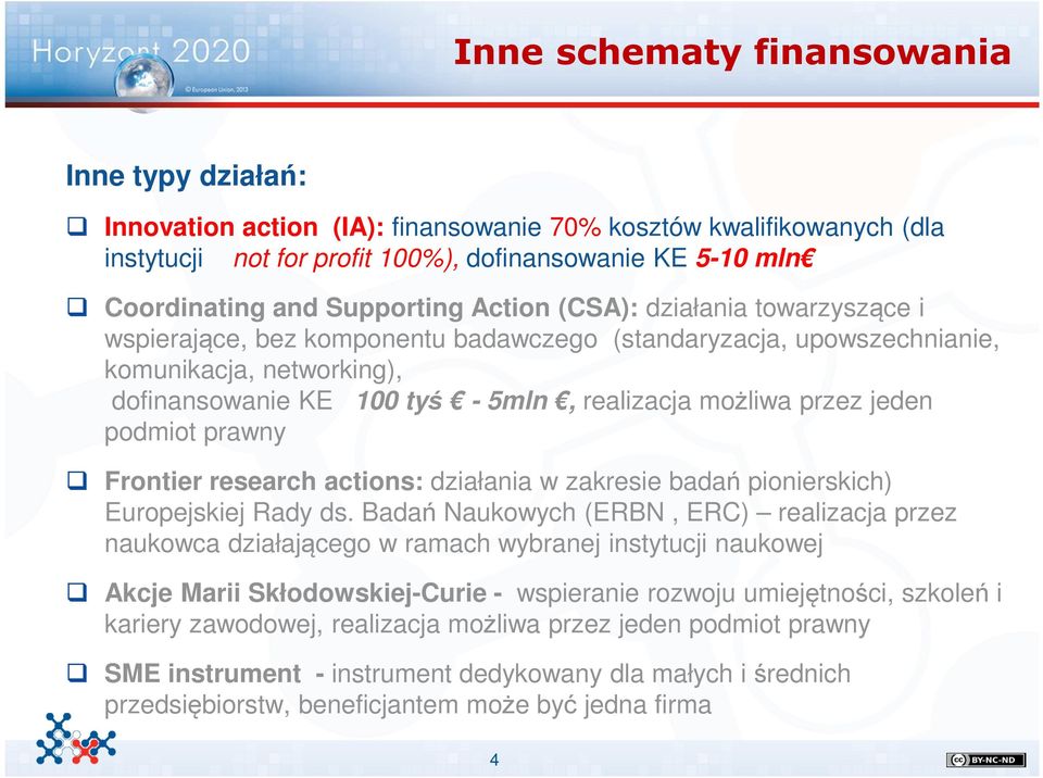 możliwa przez jeden podmiot prawny Frontier research actions: działania w zakresie badań pionierskich) Europejskiej Rady ds.