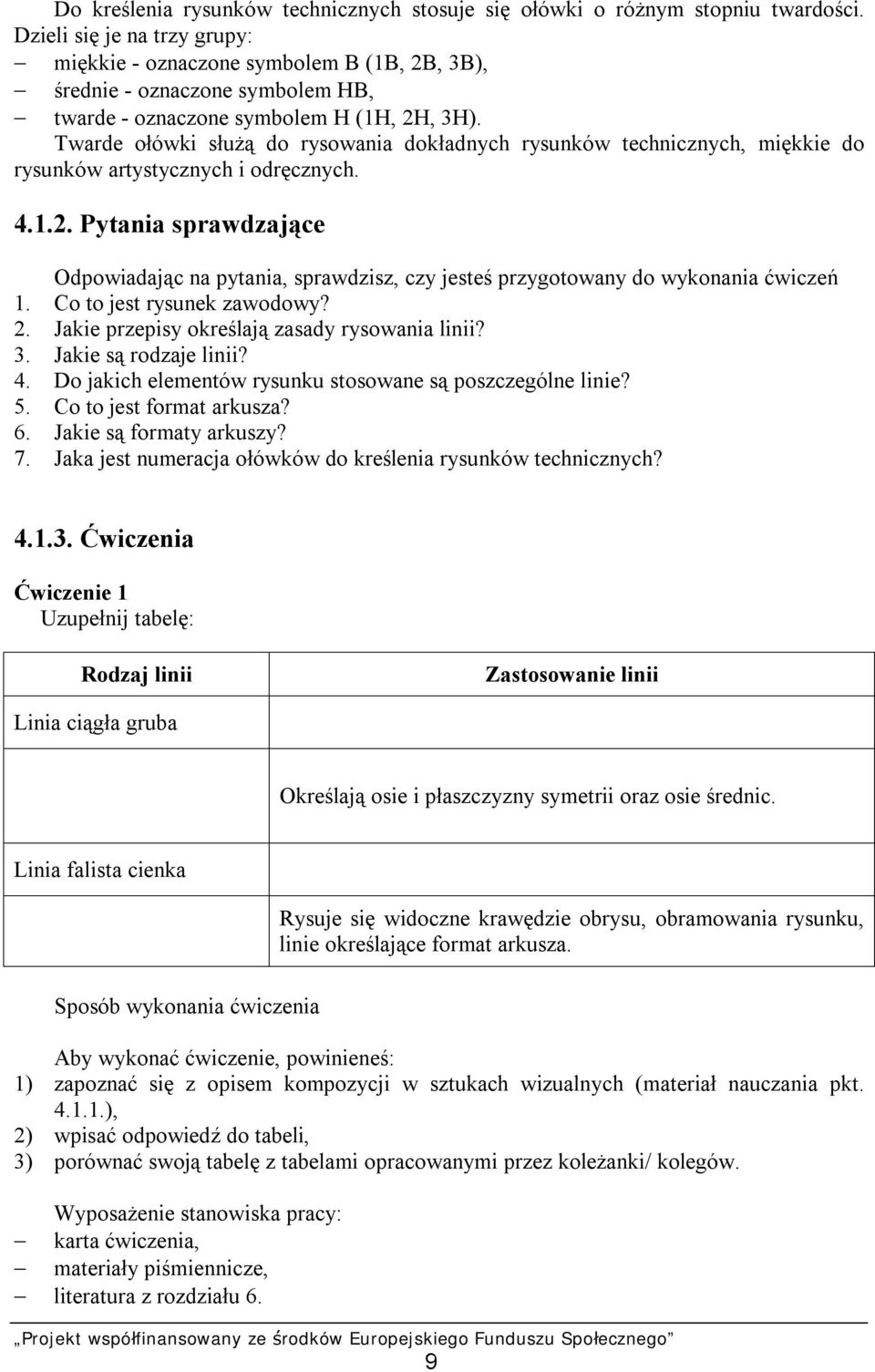 Twarde ołówki służą do rysowania dokładnych rysunków technicznych, miękkie do rysunków artystycznych i odręcznych. 4.1.2.