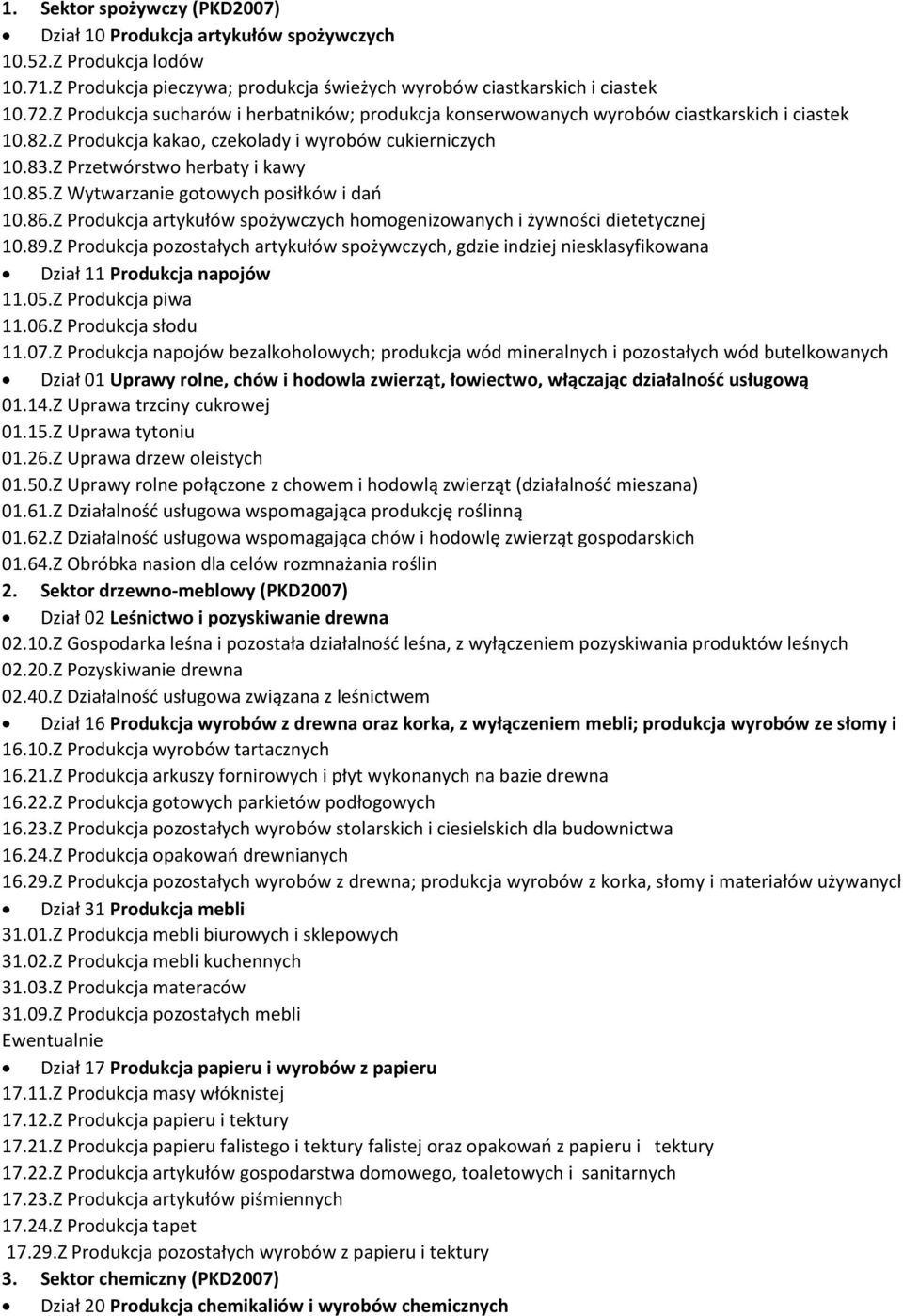 Z Wytwarzanie gotowych posiłków i dań 10.86.Z Produkcja artykułów spożywczych homogenizowanych i żywności dietetycznej 10.89.