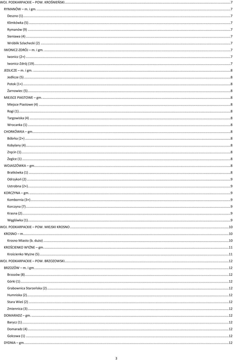 .. 8 Wrocanka (1)... 8 CHORKÓWKA gm.... 8 Bóbrka (2+)... 8 Kobylany (4)... 8 Zręcin (1)... 8 Żeglce (1)... 8 WOJASZÓWKA gm.... 8 Bratkówka (1)... 8 Odrzykoń (2)... 9 Ustrobna (2+)... 9 KORCZYNA gm.