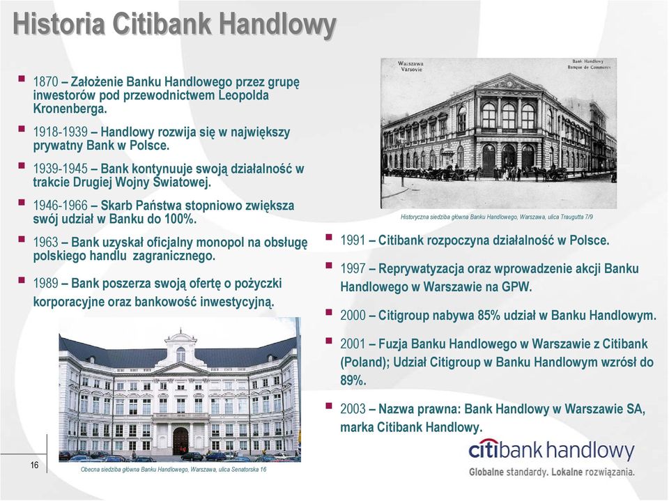 1963 Bank uzyskał oficjalny monopol na obsługę polskiego handlu zagranicznego. 1989 Bank poszerza swoją ofertę o pożyczki korporacyjne oraz bankowość inwestycyjną.