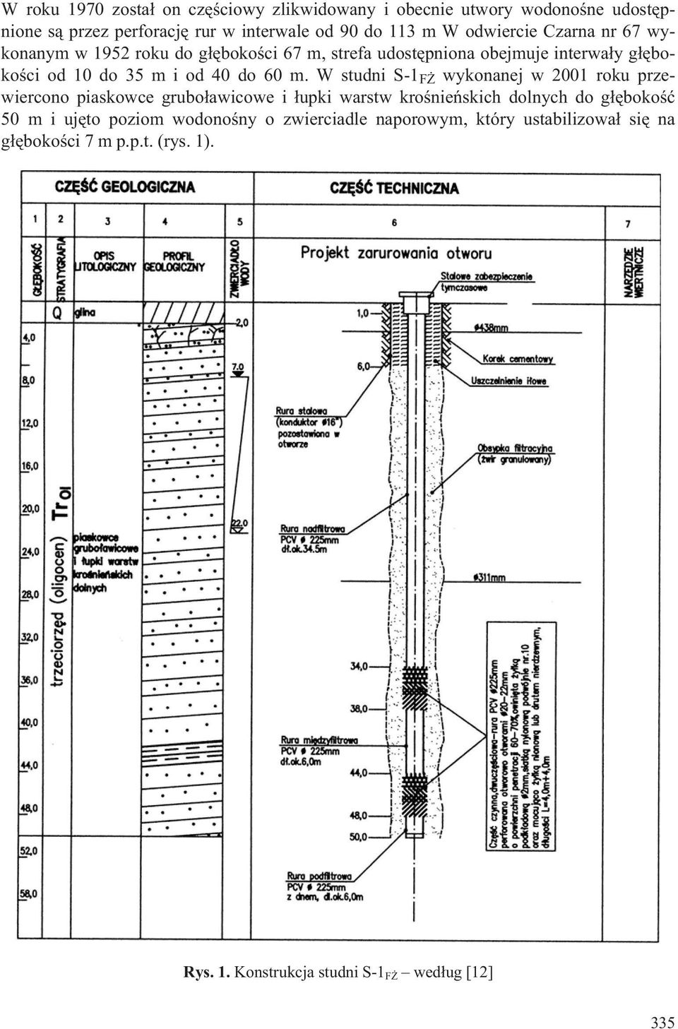 m. W studni S-1 F wykonanej w 2001 roku przewiercono piaskowce grubo³awicowe i ³upki warstw kroœnieñskich dolnych do g³êbokoœæ 50 m i ujêto