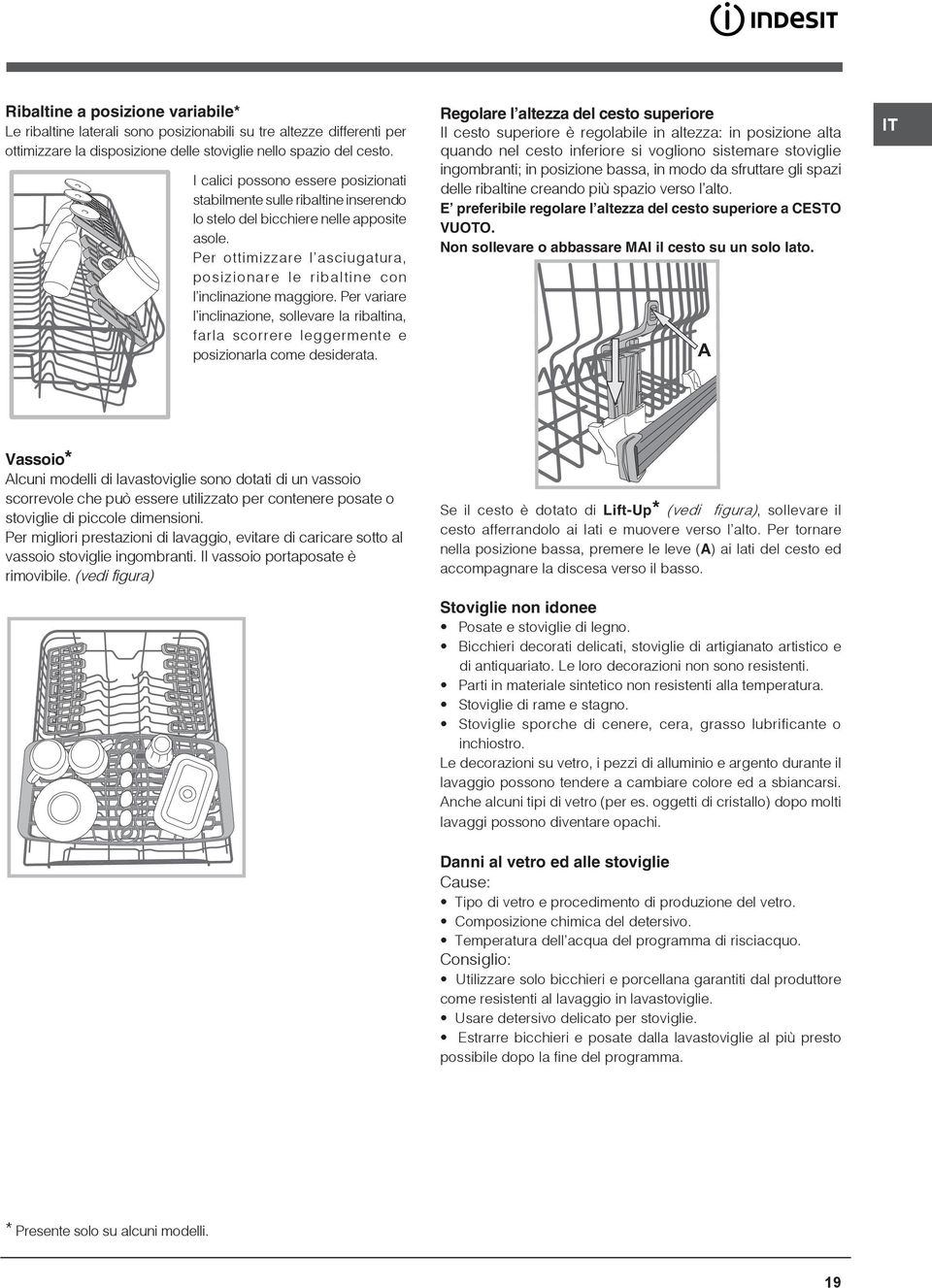 Per ottimizzare l asciugatura, posizionare le ribaltine con l inclinazione maggiore. Per variare l inclinazione, sollevare la ribaltina, farla scorrere leggermente e posizionarla come desiderata.