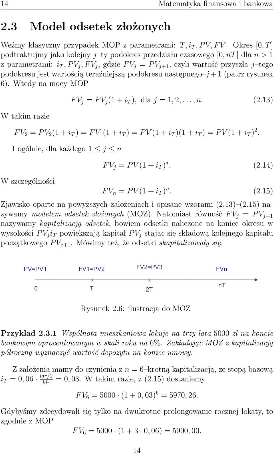 teraźniejsz a podokresu nastȩpnego j + 1 (patrz rysunek 6). Wtedy na mocy MOP Wtakimrazie FV j = PV j (1 + i T ), dla j =1, 2,...,n. (2.