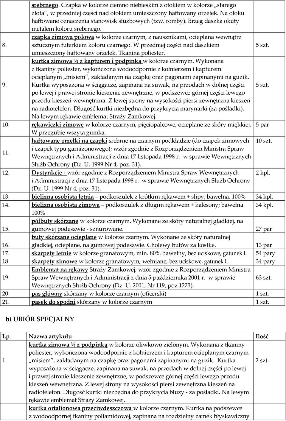 W przedniej części nad daszkiem 5 szt. umieszczony haftowany orzełek. Tkanina poliester. 9. kurtka zimowa ¾ z kapturem i podpinką w kolorze czarnym.