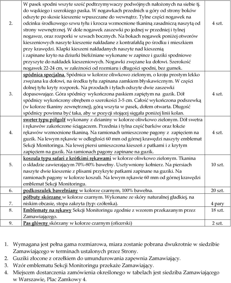 Tylne części nogawek na odcinku środkowego szwu tyłu i krocza wzmocnione tkaniną zasadniczą naszytą od 4 szt. strony wewnętrznej.