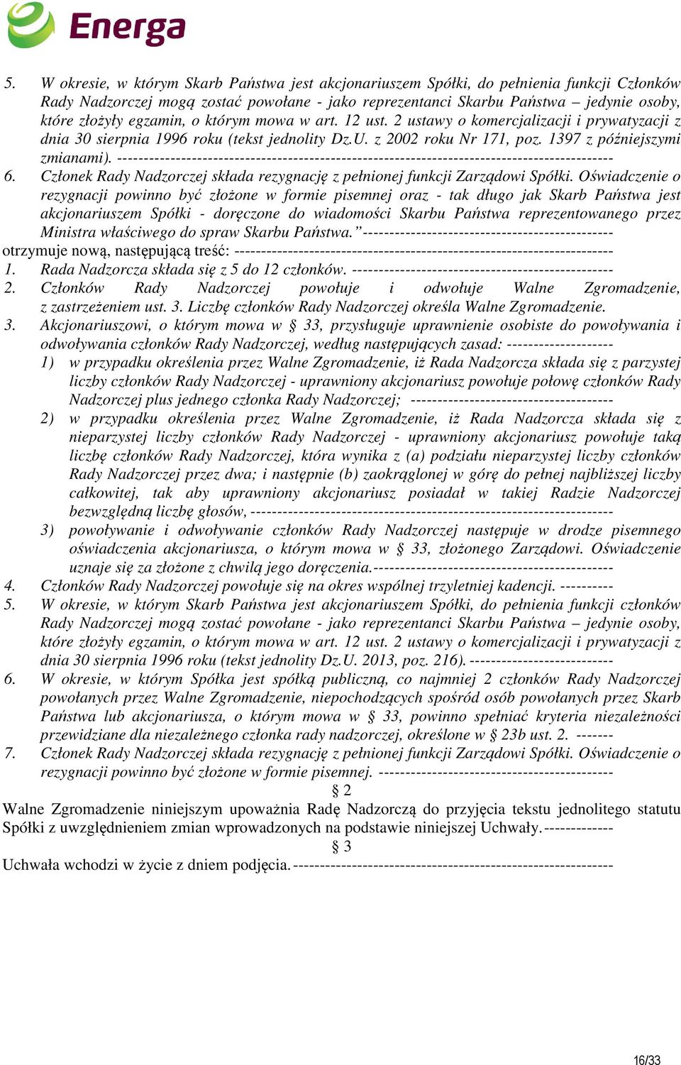 --------------------------------------------------------------------------------------------- 6. Członek Rady Nadzorczej składa rezygnację z pełnionej funkcji Zarządowi Spółki.