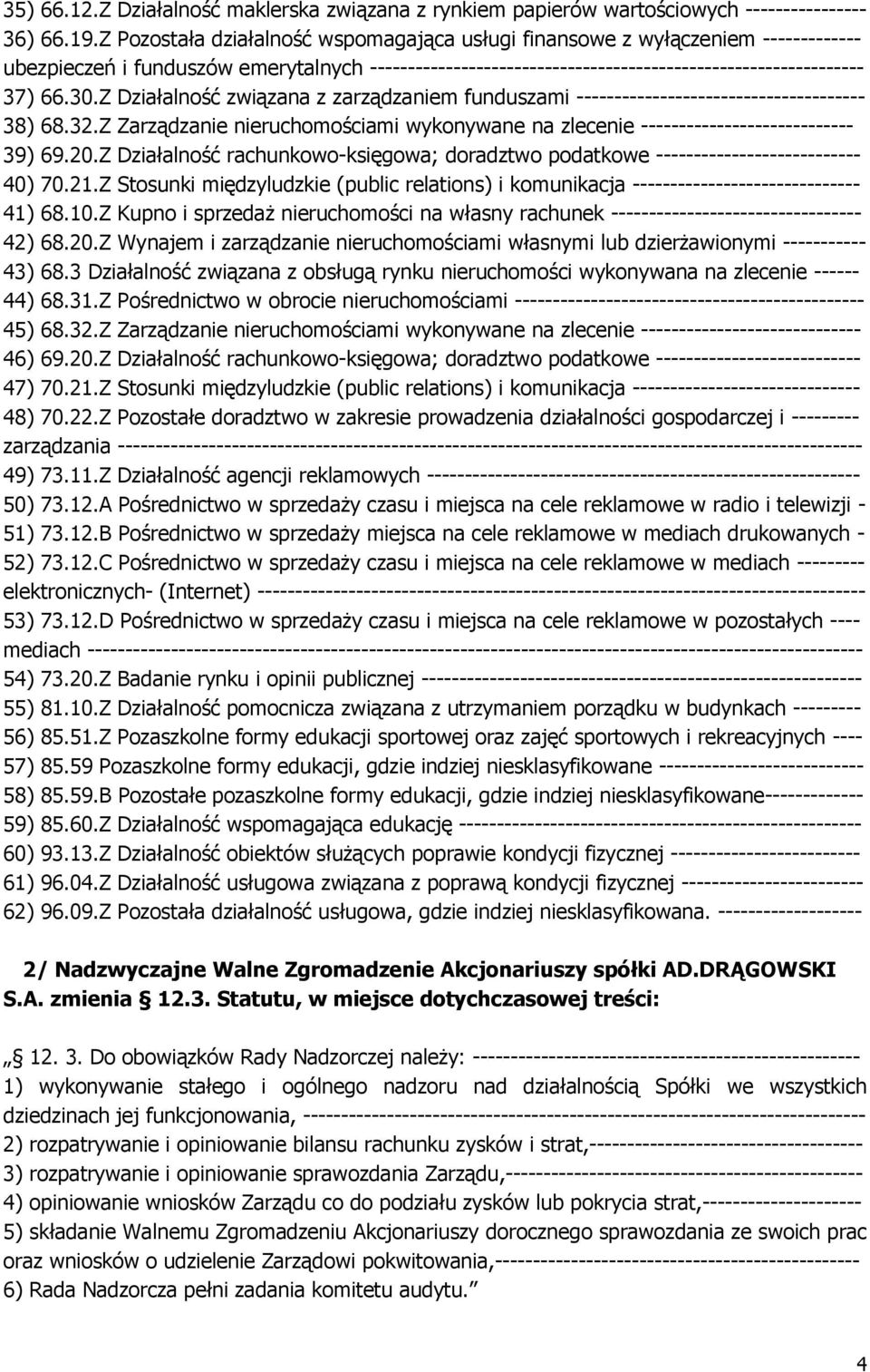 Z Działalność związana z zarządzaniem funduszami -------------------------------------- 38) 68.32.Z Zarządzanie nieruchomościami wykonywane na zlecenie ---------------------------- 39) 69.20.